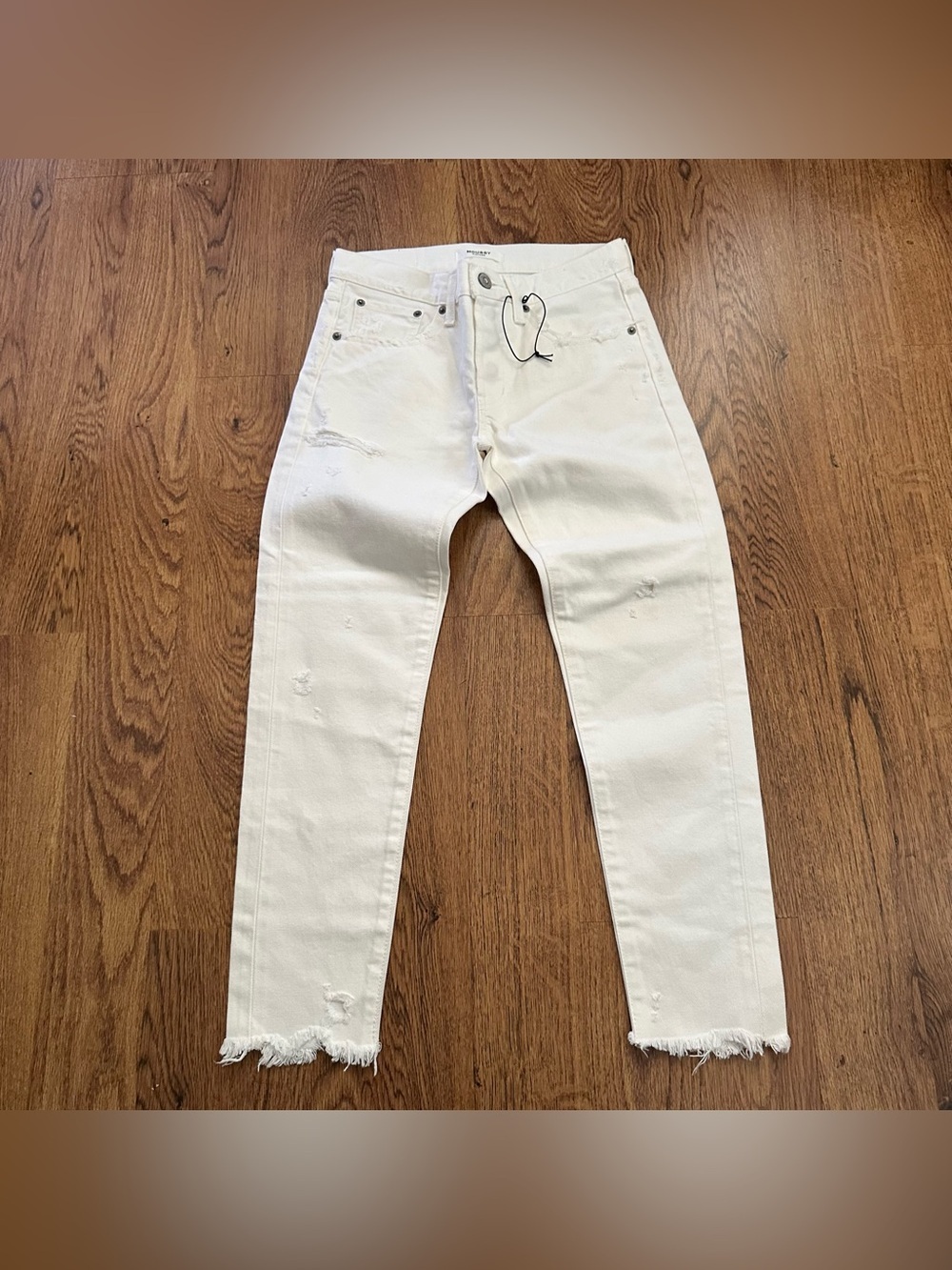 Moussy Vintage White Denim Jeans size 25 made in Japan distressed raw hem